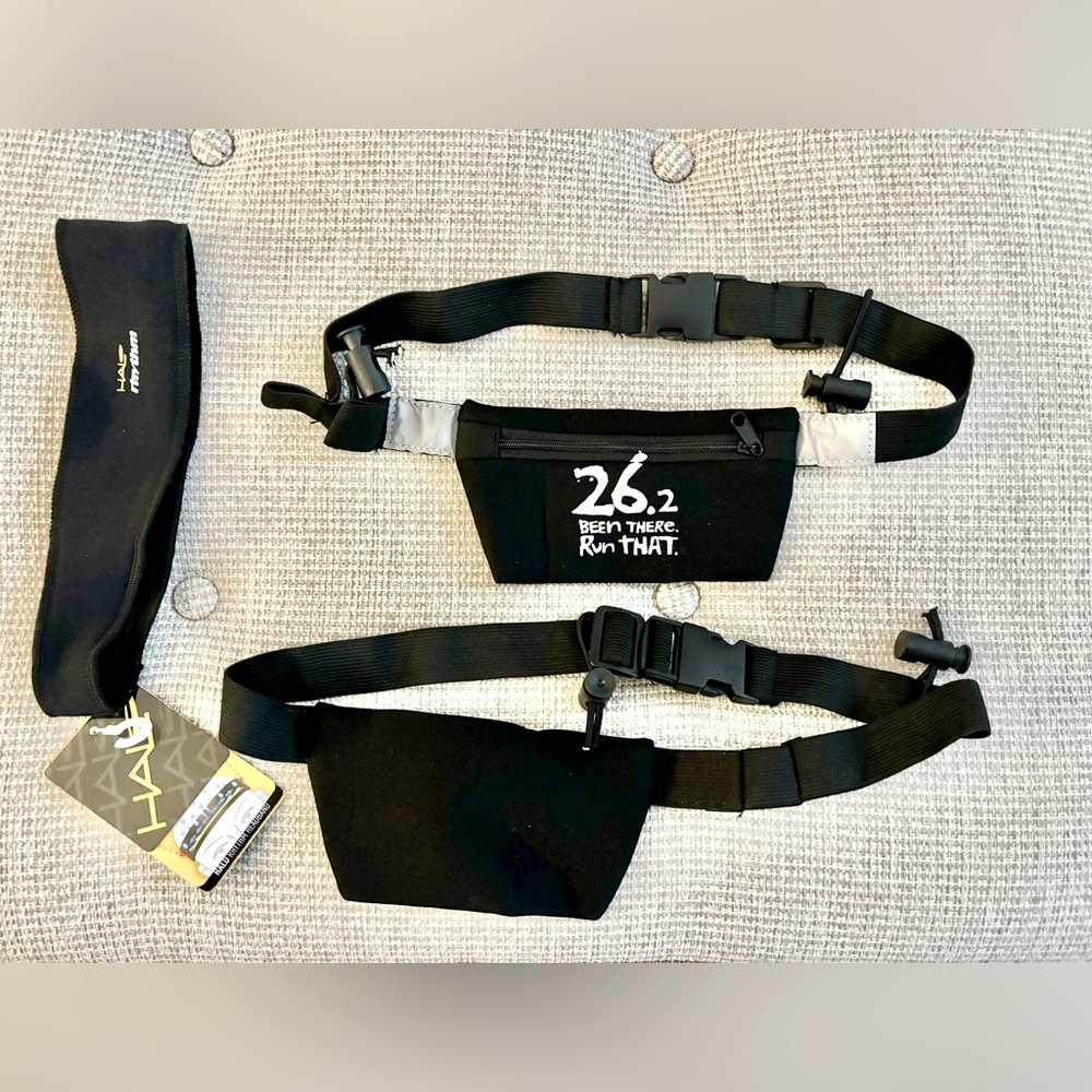 Running sweatband and two waist belts